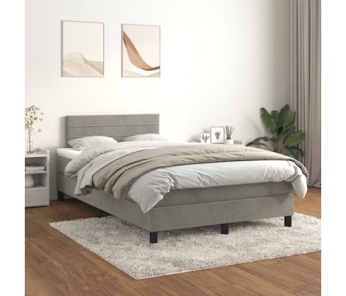 Cama box spring con colchón terciopelo gris claro 120x200 cm