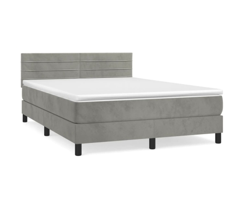 Cama box spring con colchón terciopelo gris claro 140x190 cm