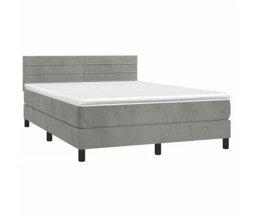 Cama box spring con colchón terciopelo gris claro 140x190 cm