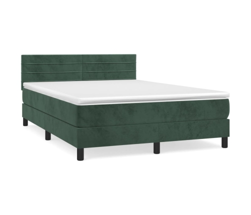 Cama box spring con colchón terciopelo verde oscuro 140x190 cm