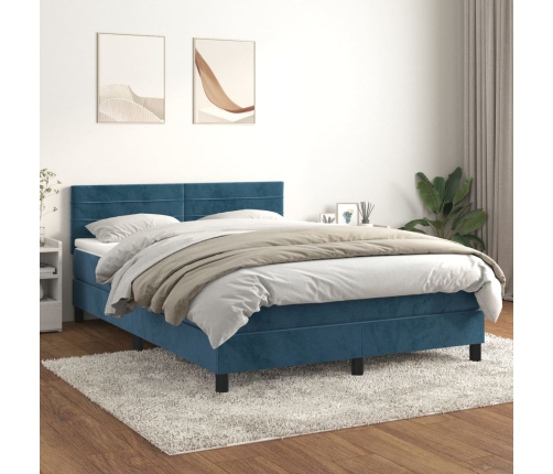 Cama box spring con colchón terciopelo azul oscuro 140x190 cm