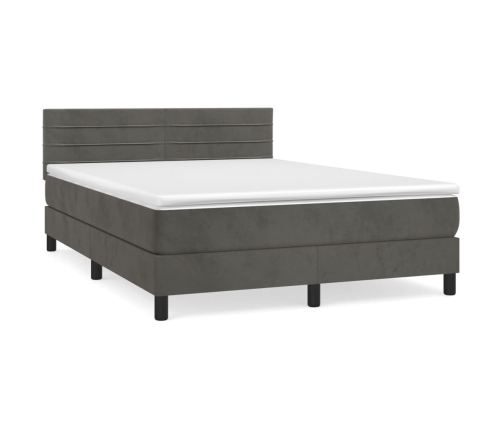 Cama box spring con colchón terciopelo gris oscuro 140x200 cm