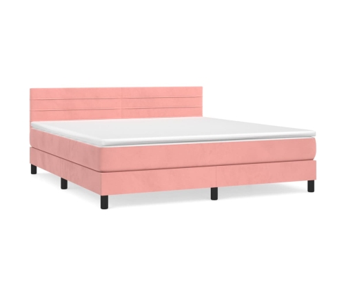 Cama box spring con colchón terciopelo rosa 160x200 cm