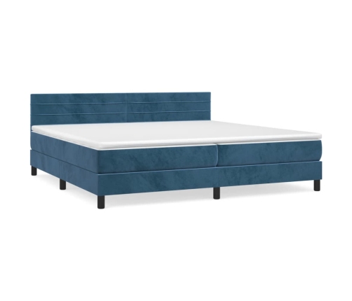 Cama box spring con colchón terciopelo azul oscuro 200x200 cm