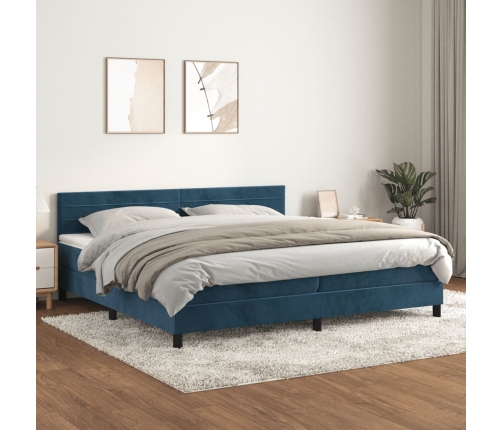 Cama box spring con colchón terciopelo azul oscuro 200x200 cm