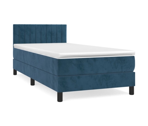 Cama box spring con colchón terciopelo azul oscuro 80x200 cm