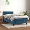 Cama box spring con colchón terciopelo azul oscuro 80x200 cm