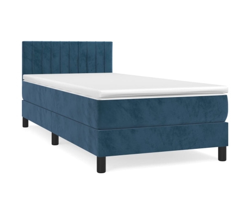 Cama box spring con colchón terciopelo azul oscuro 90x190 cm