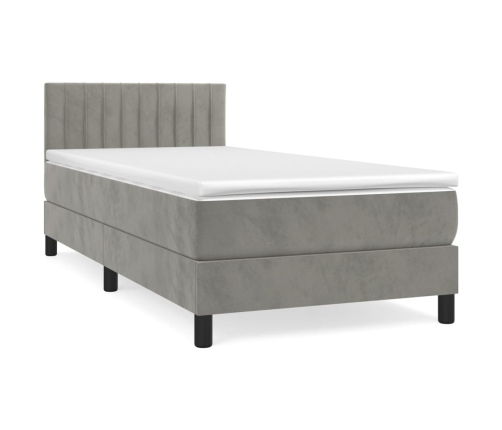 Cama box spring con colchón terciopelo gris claro 100x200 cm