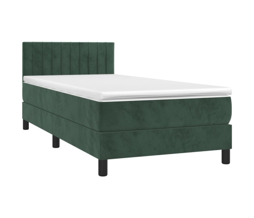 Cama box spring con colchón terciopelo verde oscuro 100x200 cm