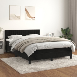 Cama box spring con colchón terciopelo negro 140x190 cm