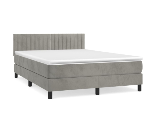 Cama box spring con colchón terciopelo gris claro 140x200 cm