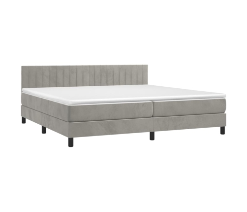 Cama box spring con colchón terciopelo gris claro 200x200 cm