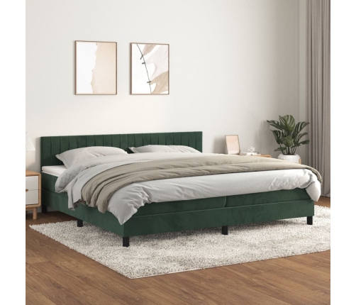 Cama box spring con colchón terciopelo verde oscuro 200x200 cm