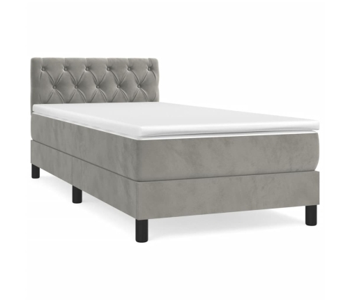 Cama box spring con colchón terciopelo gris claro 80x200 cm