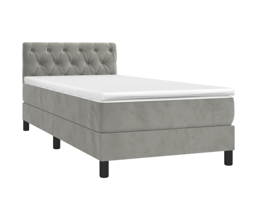 Cama box spring con colchón terciopelo gris claro 80x200 cm