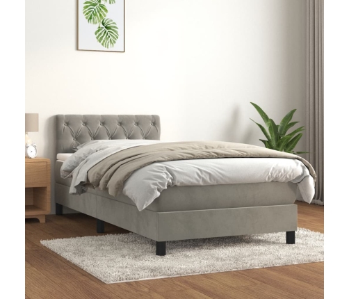 Cama box spring con colchón terciopelo gris claro 80x200 cm