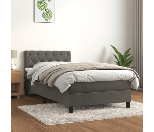 Cama box spring con colchón terciopelo gris oscuro 80x200 cm