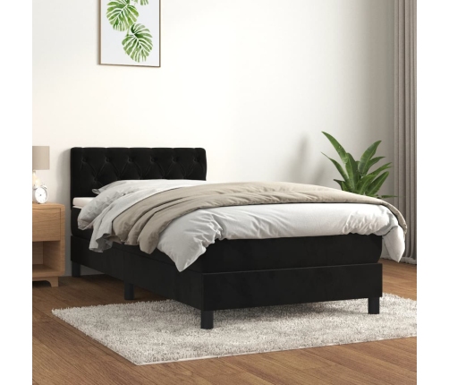 Cama box spring con colchón terciopelo negro 80x200 cm