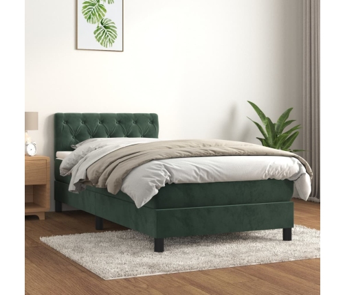 Cama box spring con colchón terciopelo verde oscuro 80x200 cm