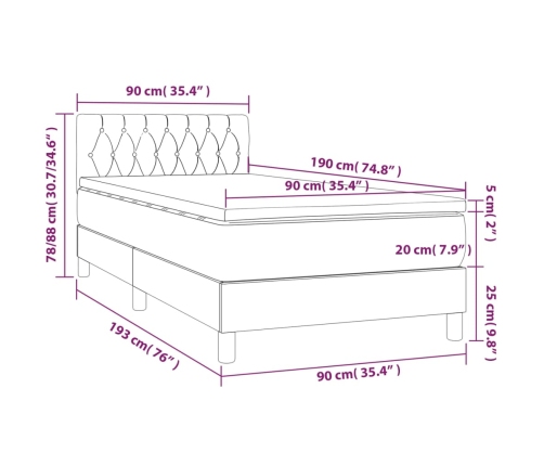 Cama box spring con colchón terciopelo gris claro 90x190 cm