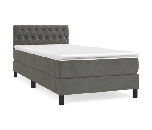 Cama box spring con colchón terciopelo gris oscuro 90x190 cm