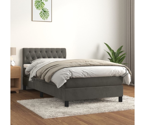 Cama box spring con colchón terciopelo gris oscuro 90x190 cm