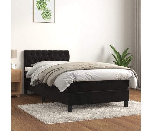 Cama box spring con colchón cuero sintético negro 90x190 cm