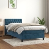 Cama box spring con colchón terciopelo azul oscuro 90x190 cm