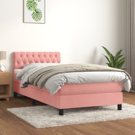 Cama box spring con colchón terciopelo rosa 90x190 cm