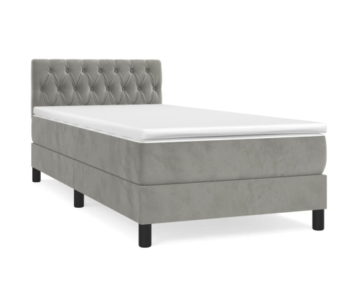 Cama box spring con colchón terciopelo gris claro 90x190 cm