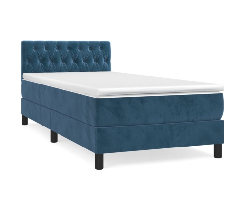 Cama box spring con colchón terciopelo azul oscuro 90x200 cm