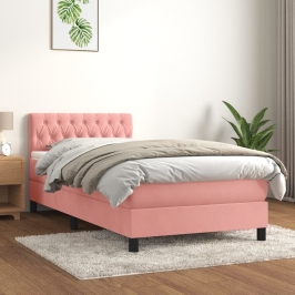 Cama box spring con colchón terciopelo rosa 90x200 cm