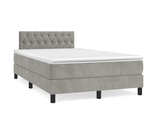 Cama box spring con colchón terciopelo gris claro 120x200 cm