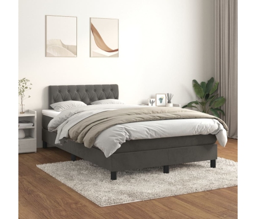 Cama box spring con colchón terciopelo gris oscuro 120x200 cm