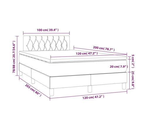 Cama box spring con colchón terciopelo verde oscuro 120x200 cm