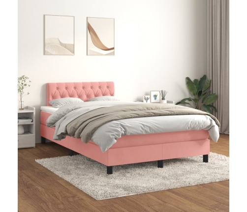 Cama box spring con colchón terciopelo rosa 120x200 cm