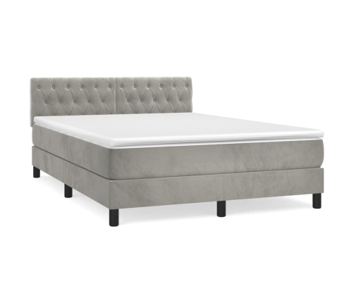 Cama box spring con colchón terciopelo gris claro 140x190 cm