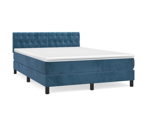 Cama box spring con colchón terciopelo azul oscuro 140x190 cm