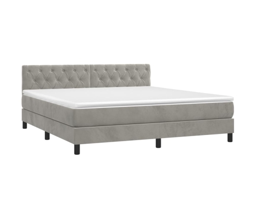 Cama box spring con colchón terciopelo gris claro 160x200 cm