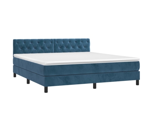 Cama box spring con colchón terciopelo azul oscuro 160x200 cm