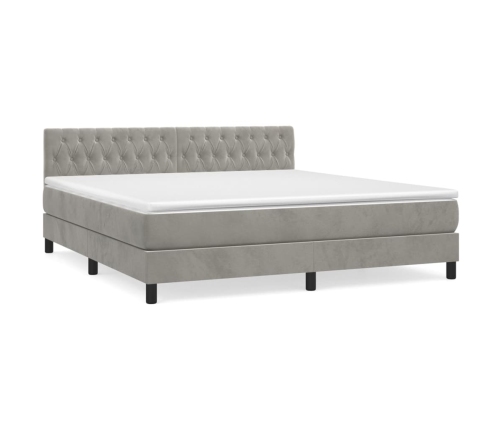 Cama box spring con colchón terciopelo gris claro 180x200 cm