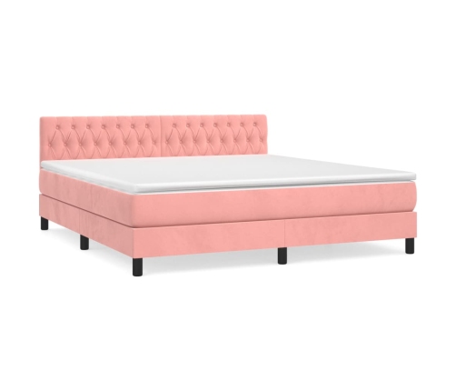 Cama box spring con colchón terciopelo rosa 180x200 cm