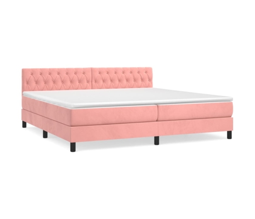 Cama box spring con colchón terciopelo rosa 200x200 cm