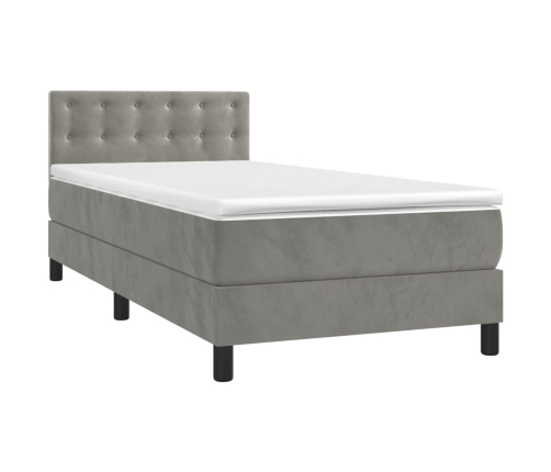 Cama box spring con colchón terciopelo gris claro 90x190 cm