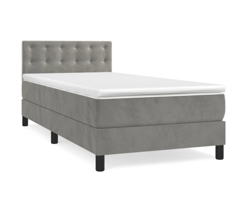 Cama box spring con colchón terciopelo gris claro 90x190 cm