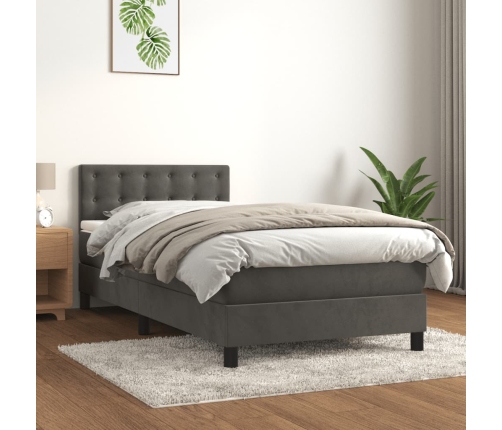 Cama box spring con colchón terciopelo gris oscuro 90x190 cm