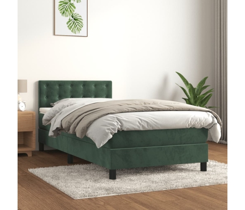 Cama box spring con colchón terciopelo verde oscuro 90x190 cm