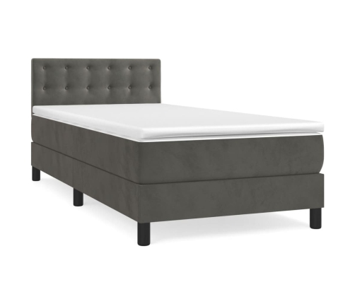 Cama box spring con colchón terciopelo gris oscuro 90x200 cm