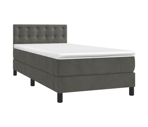 Cama box spring con colchón terciopelo gris oscuro 90x200 cm